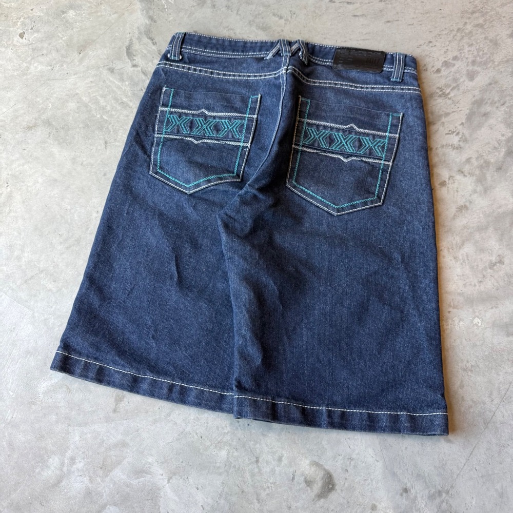 Most Ofcl Seven Mens Dark Wash Denim Shorts Embroidered Jorts Size 32 34x15